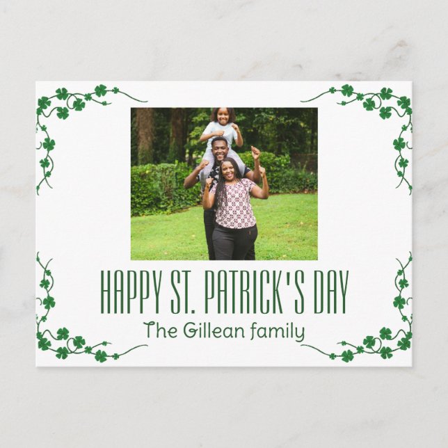 Happy St. patrick's day Shamrocks family photo  Holiday Postcard (Front)