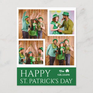 Happy St patricks day Shamrocks family photo Holiday Postcard