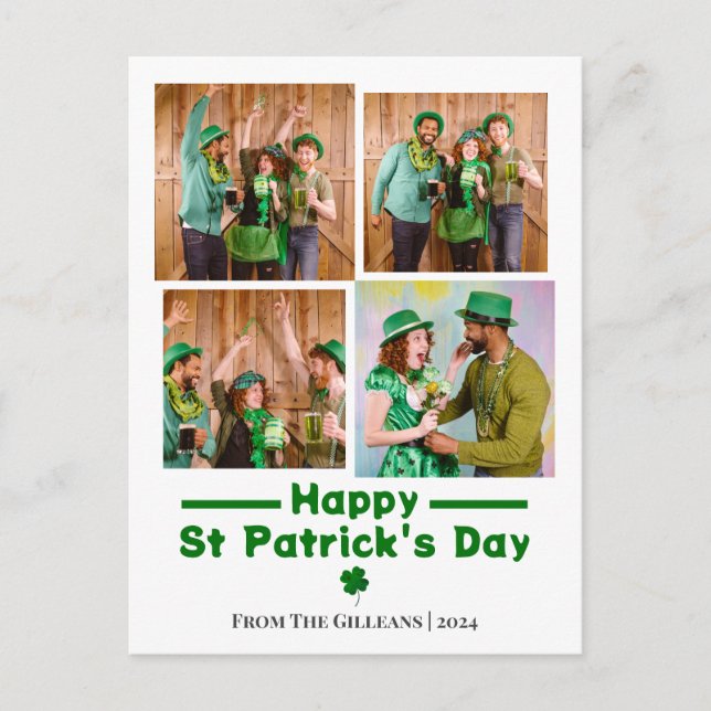 Happy St. patrick's day Shamrocks family photo  Holiday Postcard (Front)