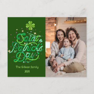 Happy St. patrick's day Shamrocks family photo  Holiday Postcard