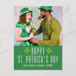 Happy St. patrick's day Shamrocks family photo Holiday Postcard