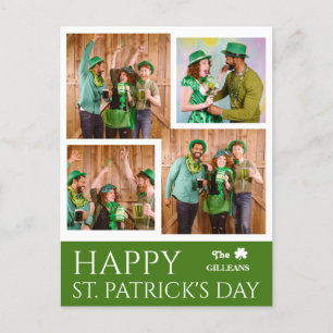 Happy St patricks day Shamrocks family photo Holiday Postcard