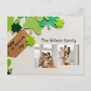 Happy St. patrick's day Shamrocks family two photo Holiday Postcard