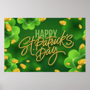 Happy St. Patrick's Day shamrocks gold coins Poster
