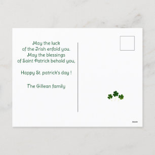 Happy St. patrick's day Shamrocks kid photo  Holiday Postcard