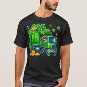 Happy St Patricks Day Shamrocks Man Driving Garbag T-Shirt