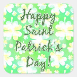Happy St Patrick's Day Shamrocks Retro Watercolor Square Sticker