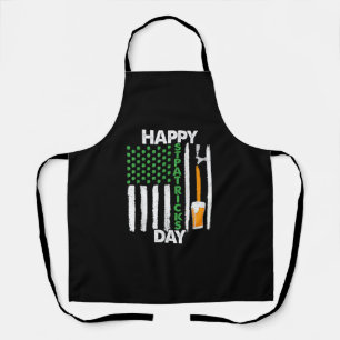 Happy St Patricks Day Shamrocks US American Flag M Apron