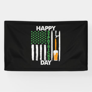 Happy St Patricks Day Shamrocks US American Flag M Banner