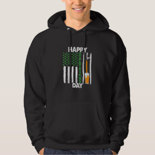 Happy St Patricks Day Shamrocks US American Flag M Hoodie