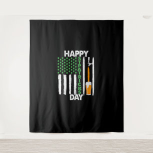 Happy St Patricks Day Shamrocks US American Flag M Tapestry