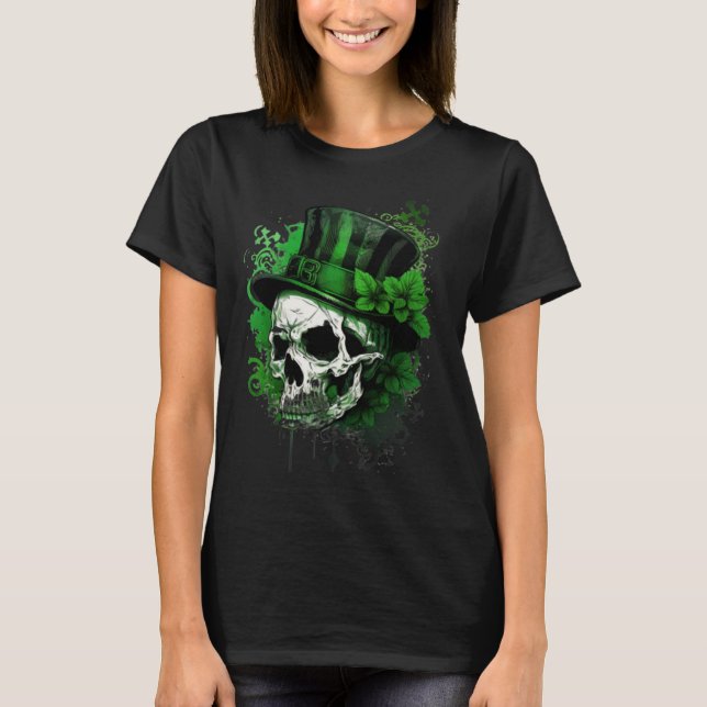 Happy St Patricks Day Skull C Green Shamrock  3 T-Shirt (Front)