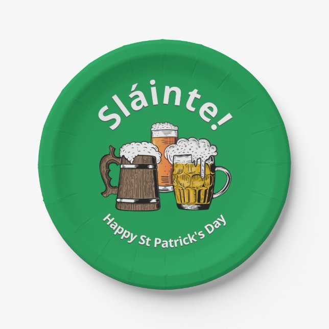 HAPPY ST PATRICK'S DAY Sláinte Beers  Paper Plate (Front)