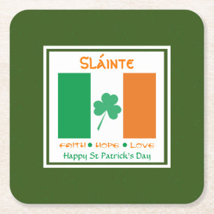 HAPPY ST PATRICK'S DAY Sláinte Shamrock Irish Square Paper Coaster