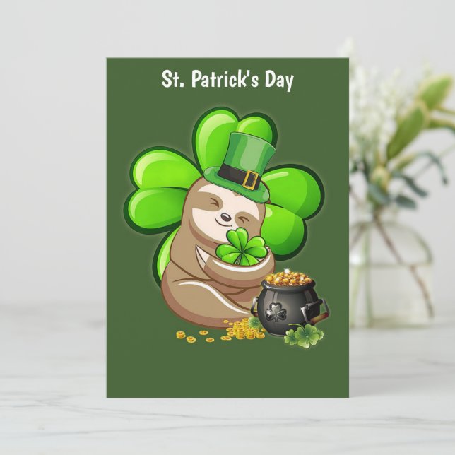 Happy St. Patrick's Day Sloth flat greetng card (Standing Front)
