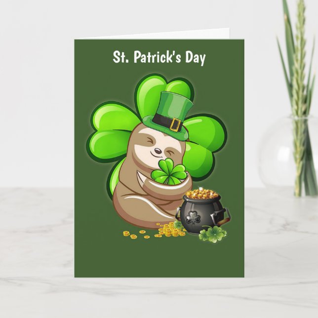 Happy St. Patrick's Day Sloth holiday Card (Front)