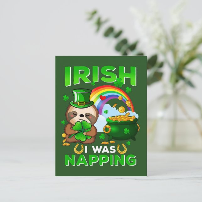 Happy St. Patrick's Day Sloth postcard (Standing Front)