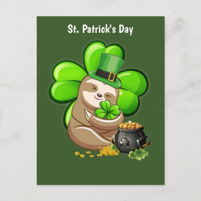 Happy St. Patrick's Day Sloth postcard (Front)