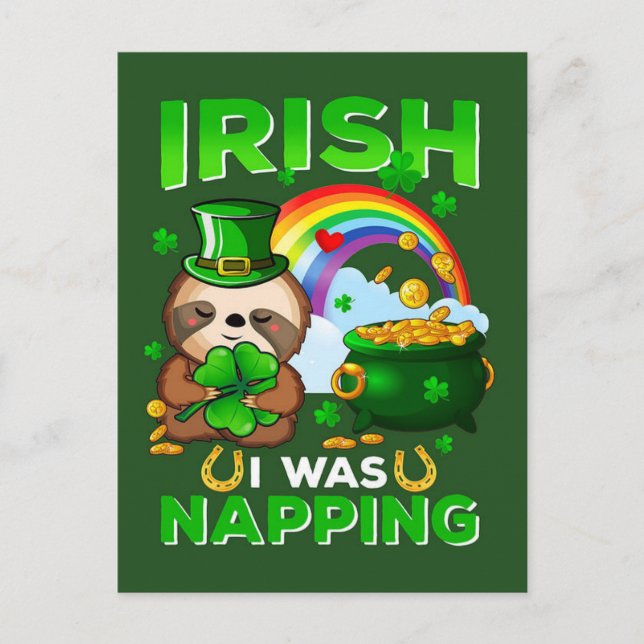 Happy St. Patrick's Day Sloth postcard (Front)