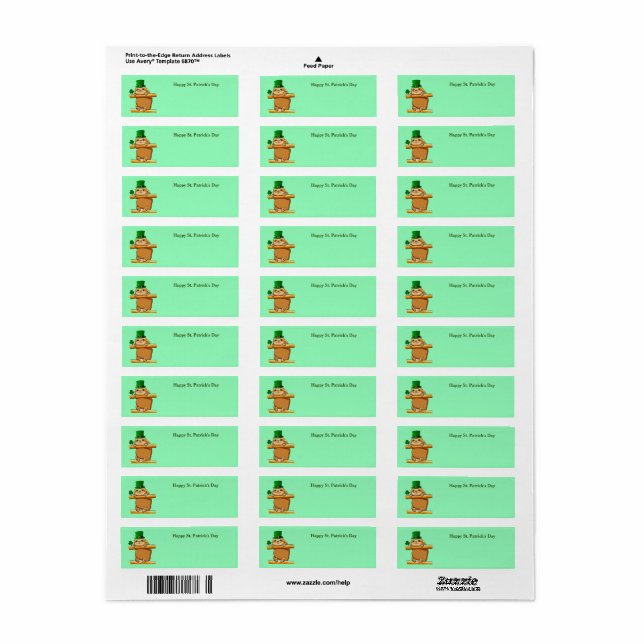 Happy St. Patrick's Day sloth return address label (Full Sheet)