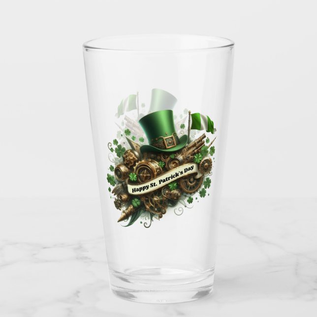 Happy St Patricks Day Steampunk Style Glass (Front)