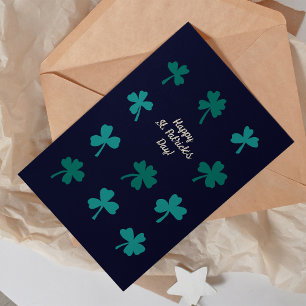 Happy St. Patrick's day teal clovers Card