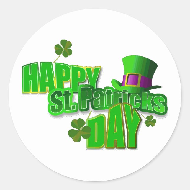 Happy St. Patrick's Day Text Classic Round Sticker (Front)