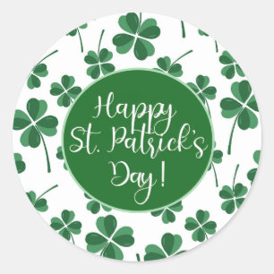 Happy St. Patricks Day Text & Clovers Classic Round Sticker