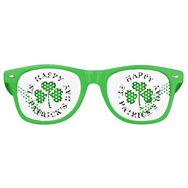 HAPPY ST. PATRICK'S DAY Text green Clover Shamroc Retro Sunglasses (Front)