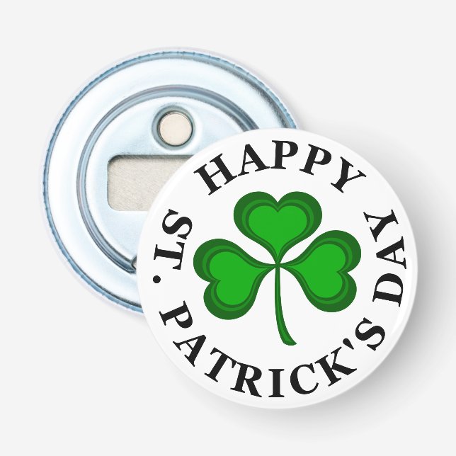 HAPPY ST. PATRICK'S DAY Text green Clover Shamrock Bottle Opener (Front)