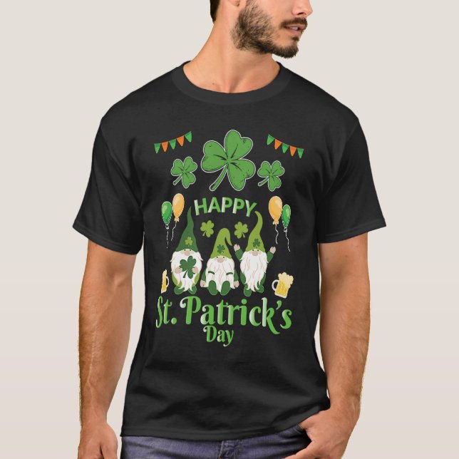 Happy St Patrick's Day Three Gnome Irish Flag Sham T-Shirt (Front)