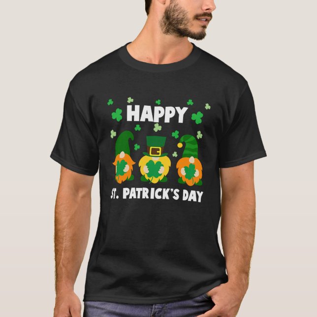 Happy St Patrick's Day Three Gnome Irish Shamrock  T-Shirt (Front)