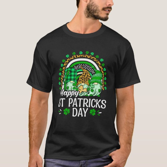 Happy St Patrick's Day Three Gnome Irish Shamrock  T-Shirt (Front)