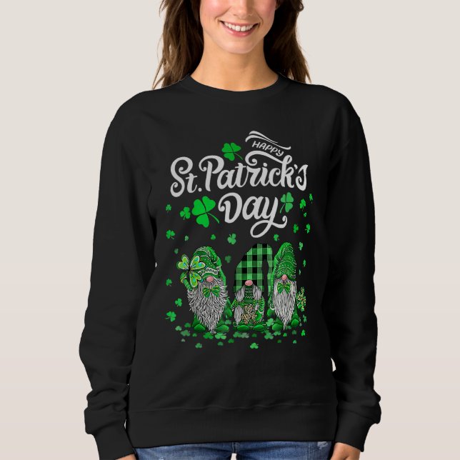 Happy St Patricks Day Three Gnomes Shamrock Essent Sweatshirt (Front)