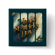 Happy St Patrick's Day Vertical Brushstroke Button
