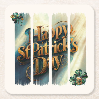 Happy St.Patrick's Day Vertical Brushstroke Square Paper Coaster