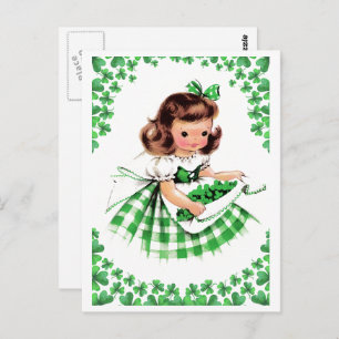 Happy St. Patrick's Day. Vintage Irish Girl Postcard