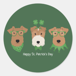 Happy St Patricks Day Welsh Wire Fox Terrier Dogs Classic Round Sticker