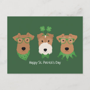 Happy St Patricks Day Welsh Wire Fox Terrier Dogs Postcard
