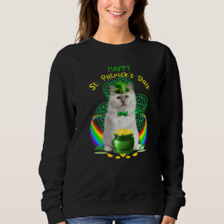 Happy St Patricks Day White Cat Leprechaun Hat Sha Sweatshirt