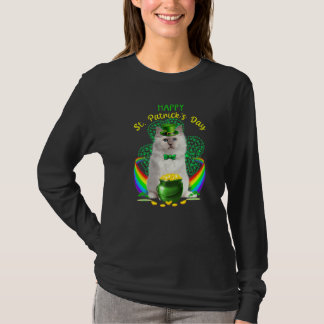 Happy St Patricks Day White Cat Leprechaun Hat Sha T-Shirt