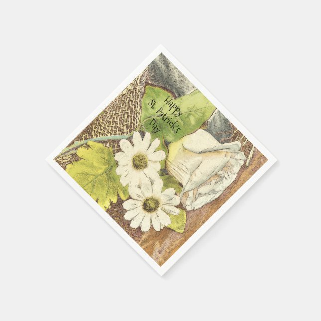 Happy St. Patrick's Day White Flowers Napkin (Corner)