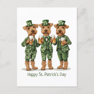 Happy St. Patrick's Day Wire Fox Terrier Dogs Postcard