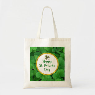 Happy St. Patrick's Day with Green Clovers Tote Bag