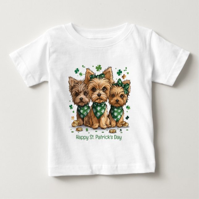 Happy St. Patrick's Day Yorkshire Terrier Dogs Baby T-Shirt (Front)