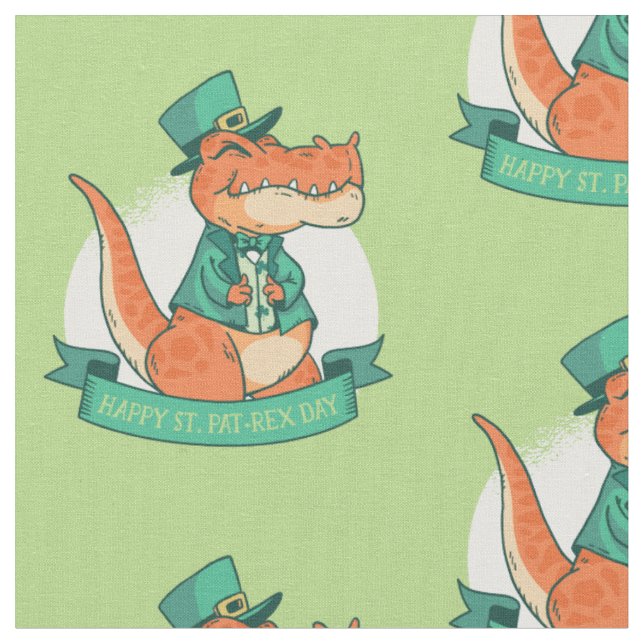 happy st patricks dinosaur funny fabric (Close Up)