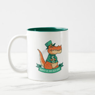 happy st patricks dinosaur funny Two-Tone coffee mug