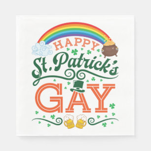 Happy St. Patricks Gay LGBTQ Pride Rainbow Napkin