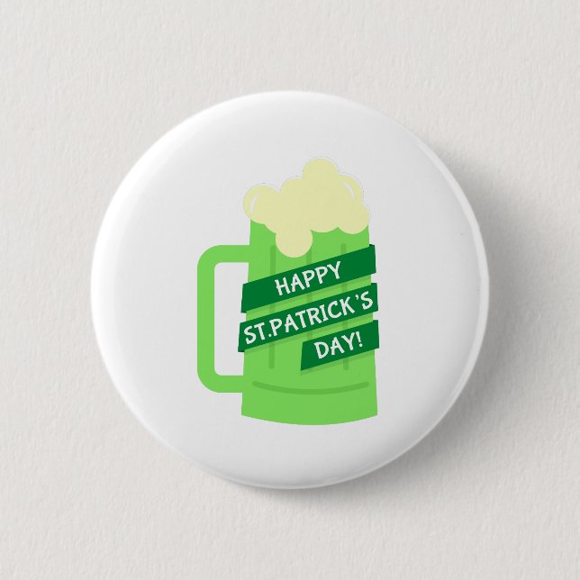 happy st patricks green beer 6 cm round badge (Front)