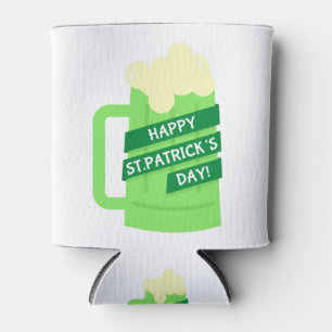 happy st patricks green beer can cooler